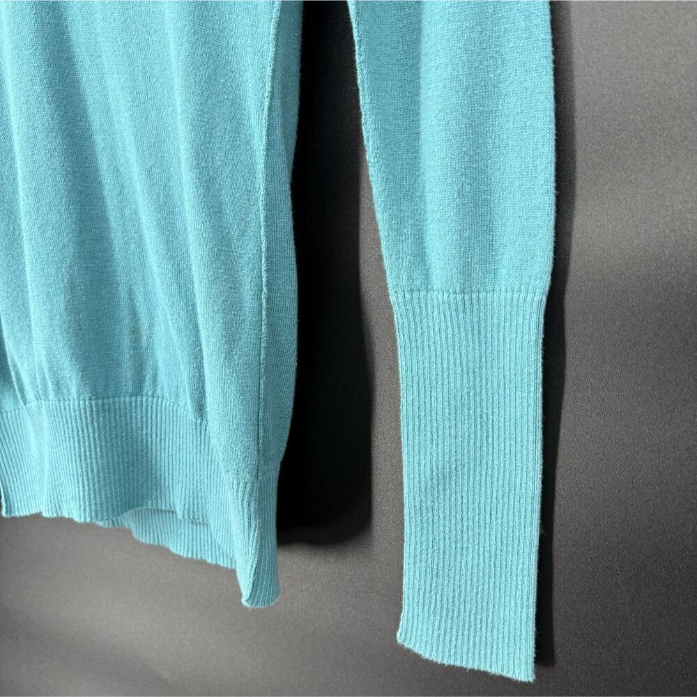 American Eagle Outfitters Women's V-Neck Hooded Sweater M Teal Logo Y2k Preppy - Picture 4 of 12